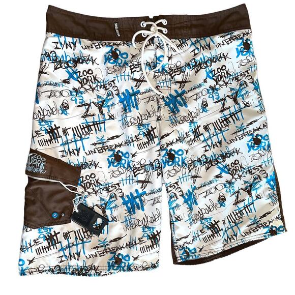Zoo York Graffiti Print Brown Color Block Board Shorts 36 - Picture 1 of 9